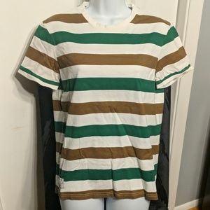 Big Rooster Brown Green & Cream Striped T-shirt